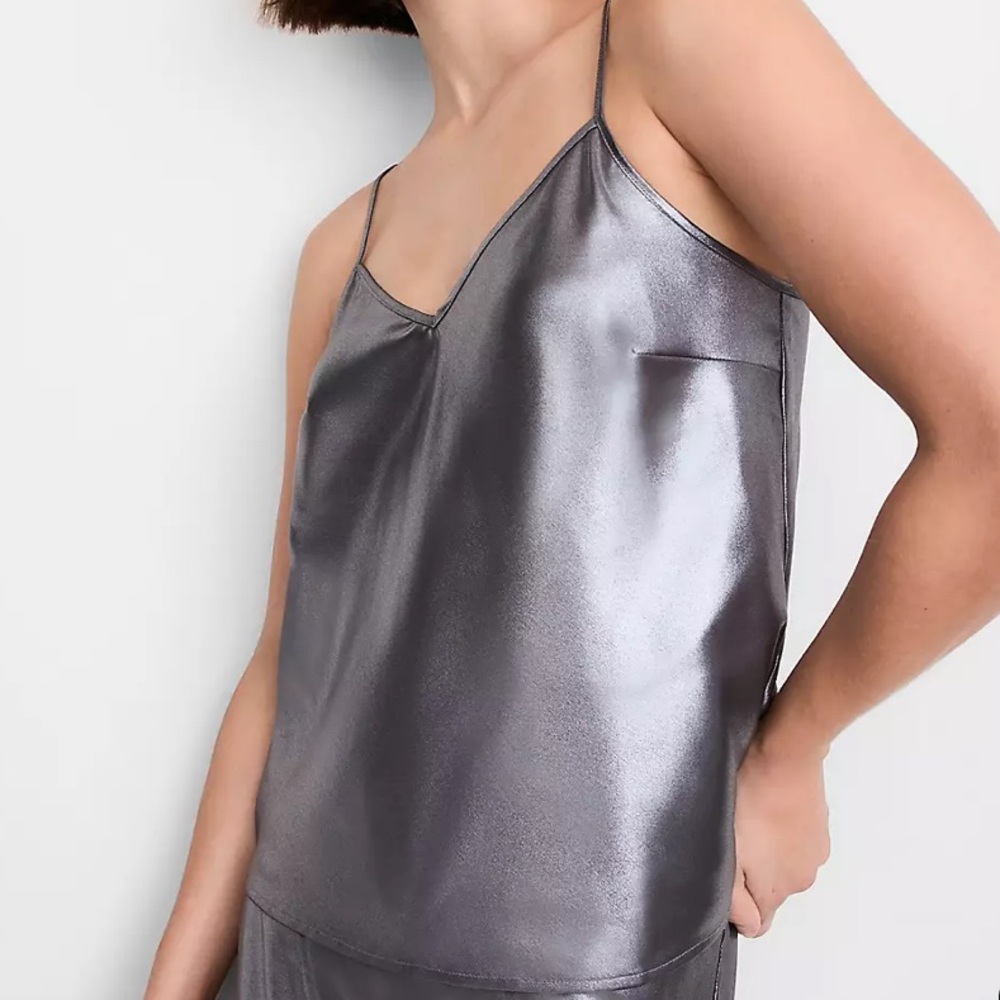 LOFT Silver Cami Tank Versa Shimmer Bias Cami Top Size Small NWT
